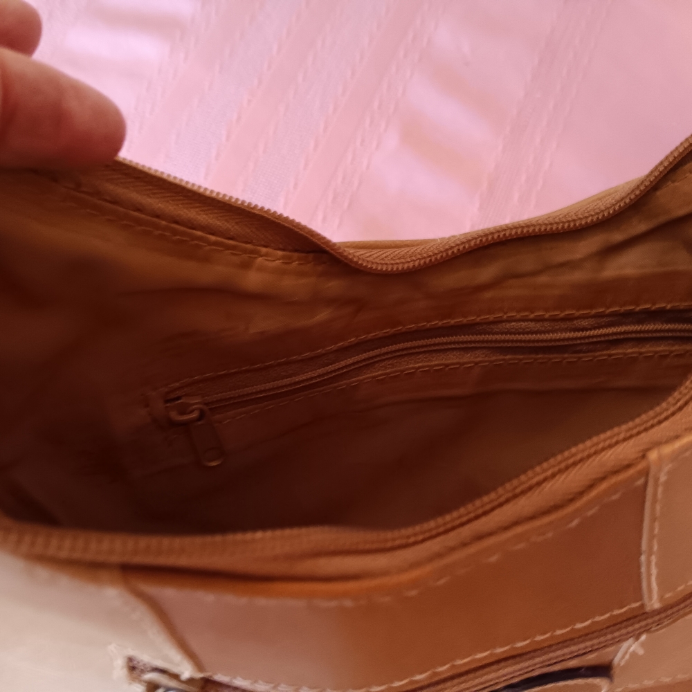 Joe Boxer Tan Patchwork Shoulder Bag - Picture 6 of 7